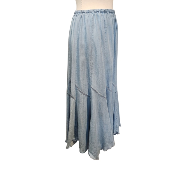 ANTHROPOLOGIE CHELSEA & THEODORE  LYOCELL CHAMBRAY MIDI SKIRT  BOHO SZ L - Picture 3 of 8